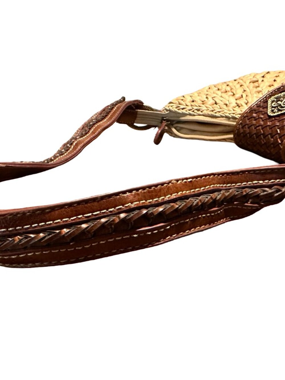 Coldwater Creek Medium Woven Straw Shoulder Bag Braided Leather Strap Purse - Picture 8 of 9